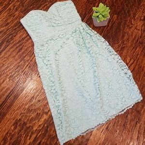 Davids Bridal Mint Lace Strapless Dress